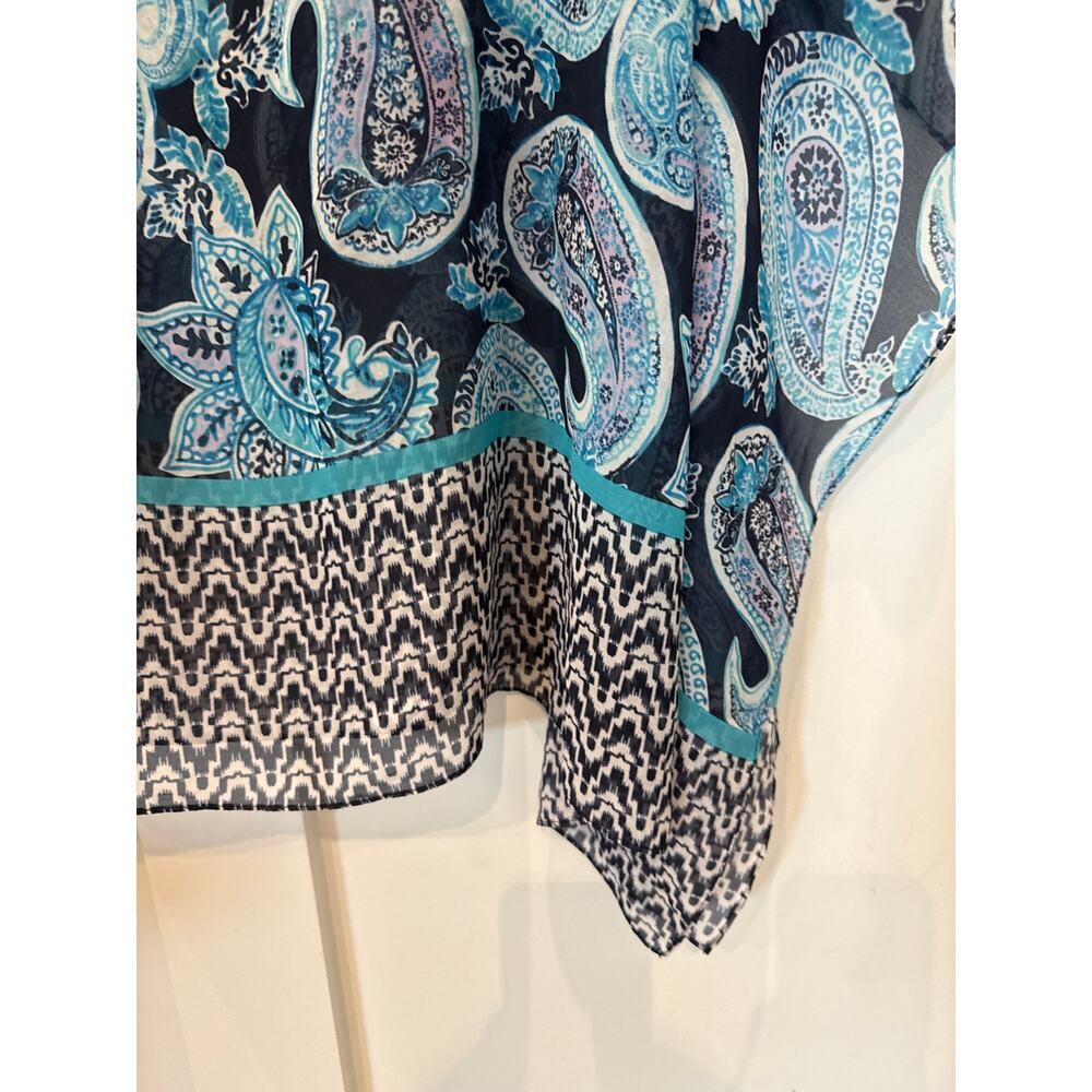 Talbots Poncho Style Semi-Sheer Blue Paisley Blouse, L/XL - Picture 3 of 6